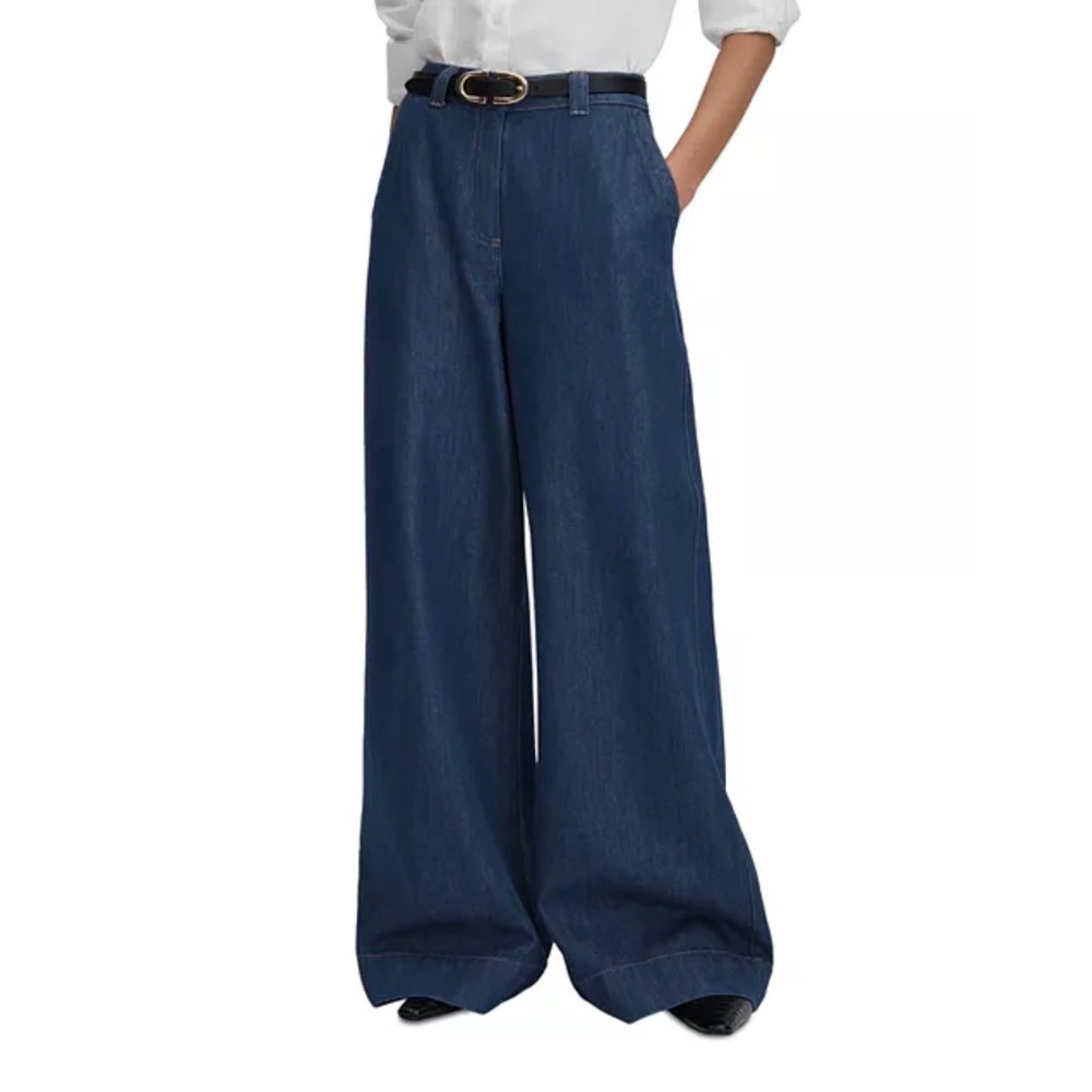 Reiss Olivia Wide Leg High Waist Jeans Indigo Blue Denim Size 25
